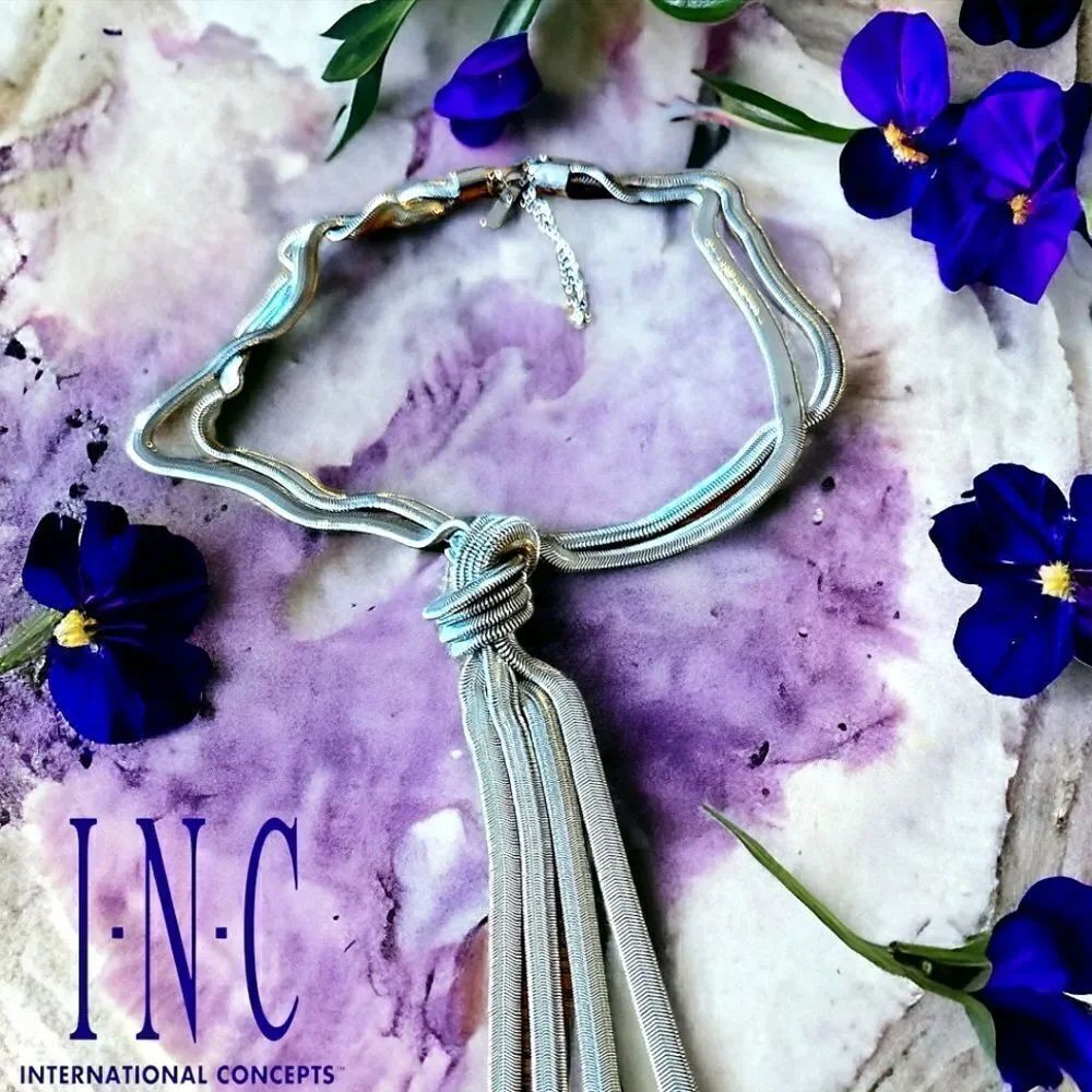 INC International Concepts Double Strand Knotted Long Length Silver Necklace